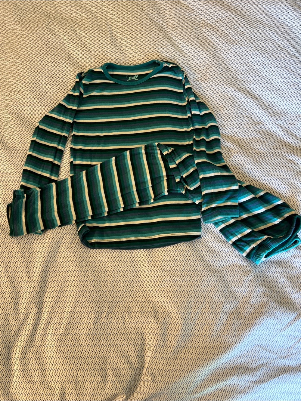 Kickee Pants Teal, Green & White Striped Long-Sleeve Pajama Set